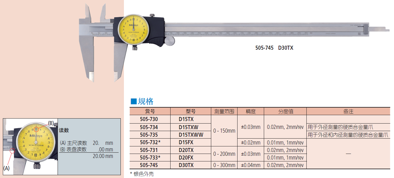 带表卡尺505系列规格